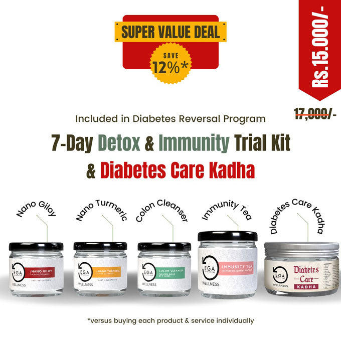 The diabetes reversal program comes with a 7 day detox and immunity trial kit & diabetes care kadha.